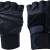 Gym Leather Gloves Black With Wrist Support