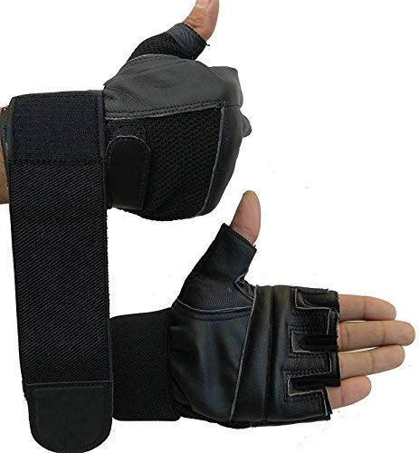 Gym Leather Gloves Black With Wrist Support