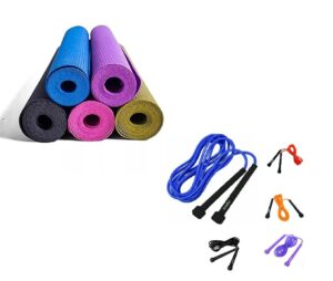 Version 1.0.0 Gmefvr 4 mm Yoga mat + Skipping rope Multi Color