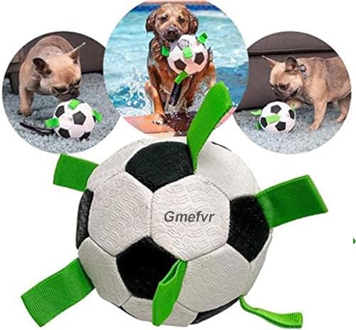 Gmefvr Dog Football White and Black Color with Holding Loops (White and Black, 3)